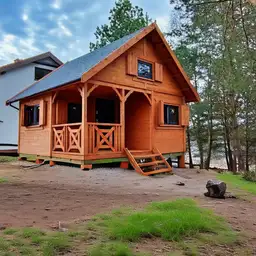 Zdjęcie domku letniskowego Wiktor II, drewniany, z tarasem i antresolą