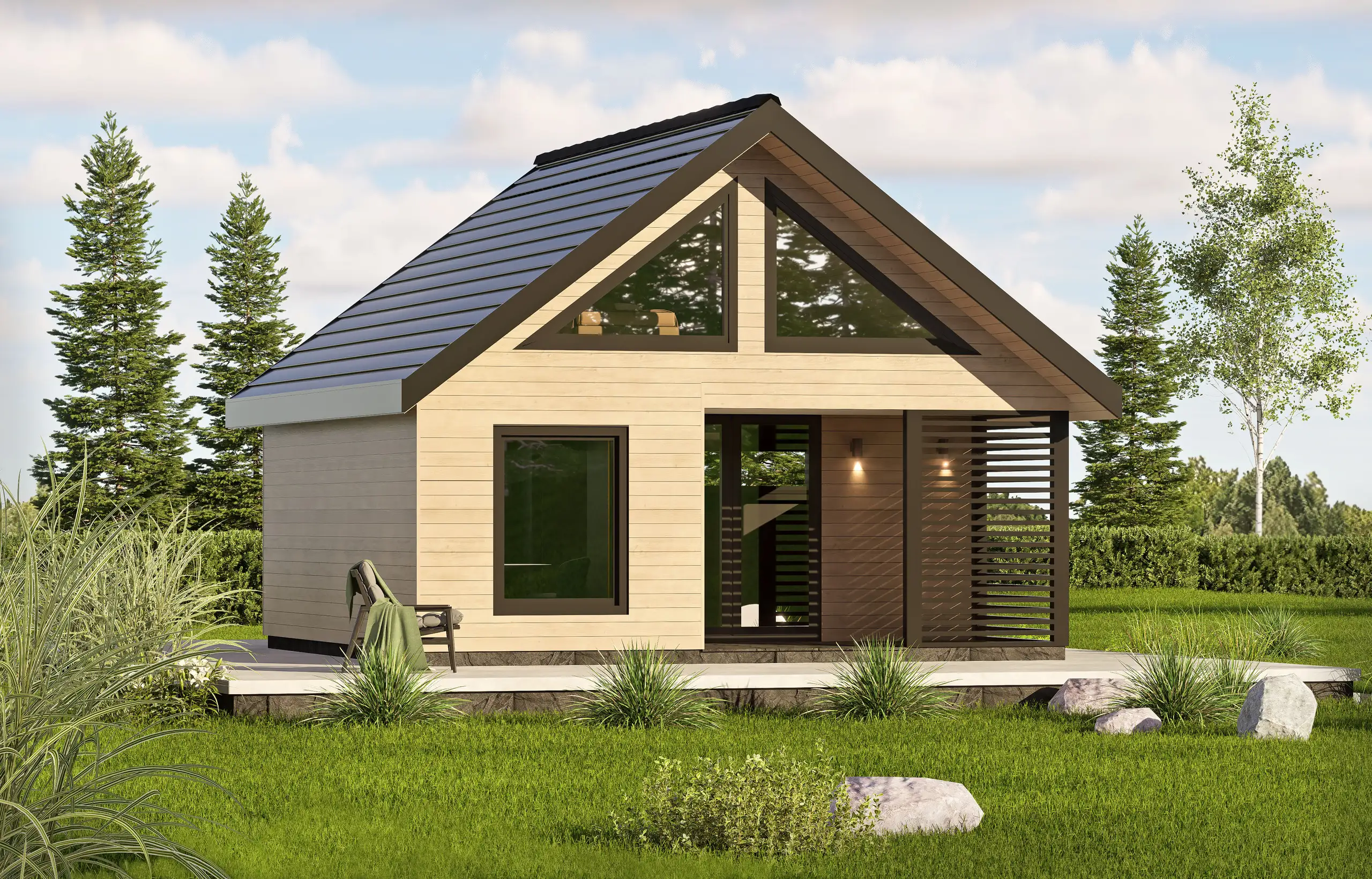 Drewniany domek CRA4 – elegancki projekt całoroczny w wersji V2