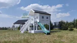 Ogrodowy domek dla dzieci Lolek, zjeżdżalnia i huśtawka, solidna drewniana konstrukcja