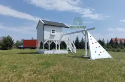 Lolek, ogrodowy domek drewniany dla dzieci, z huśtawką, idealny do rodzinnych ogrodów