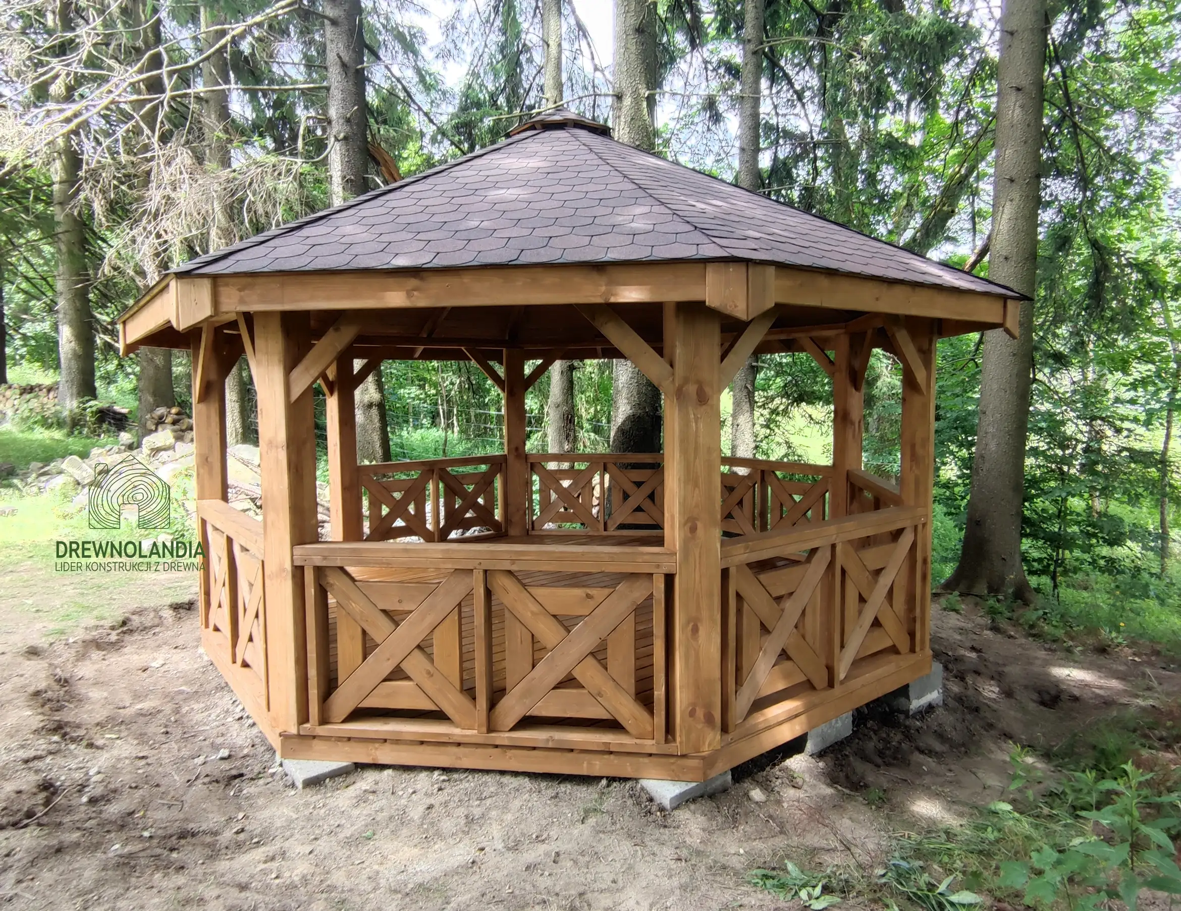 Ośmiokątna altana ogrodowa Eliza 5 m, wykonana z trwałego drewna na ogród