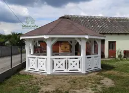 Ośmiokątna altanka Eliza o wymiarach 5 m, wykonana z drewna, idealna do ogrodu