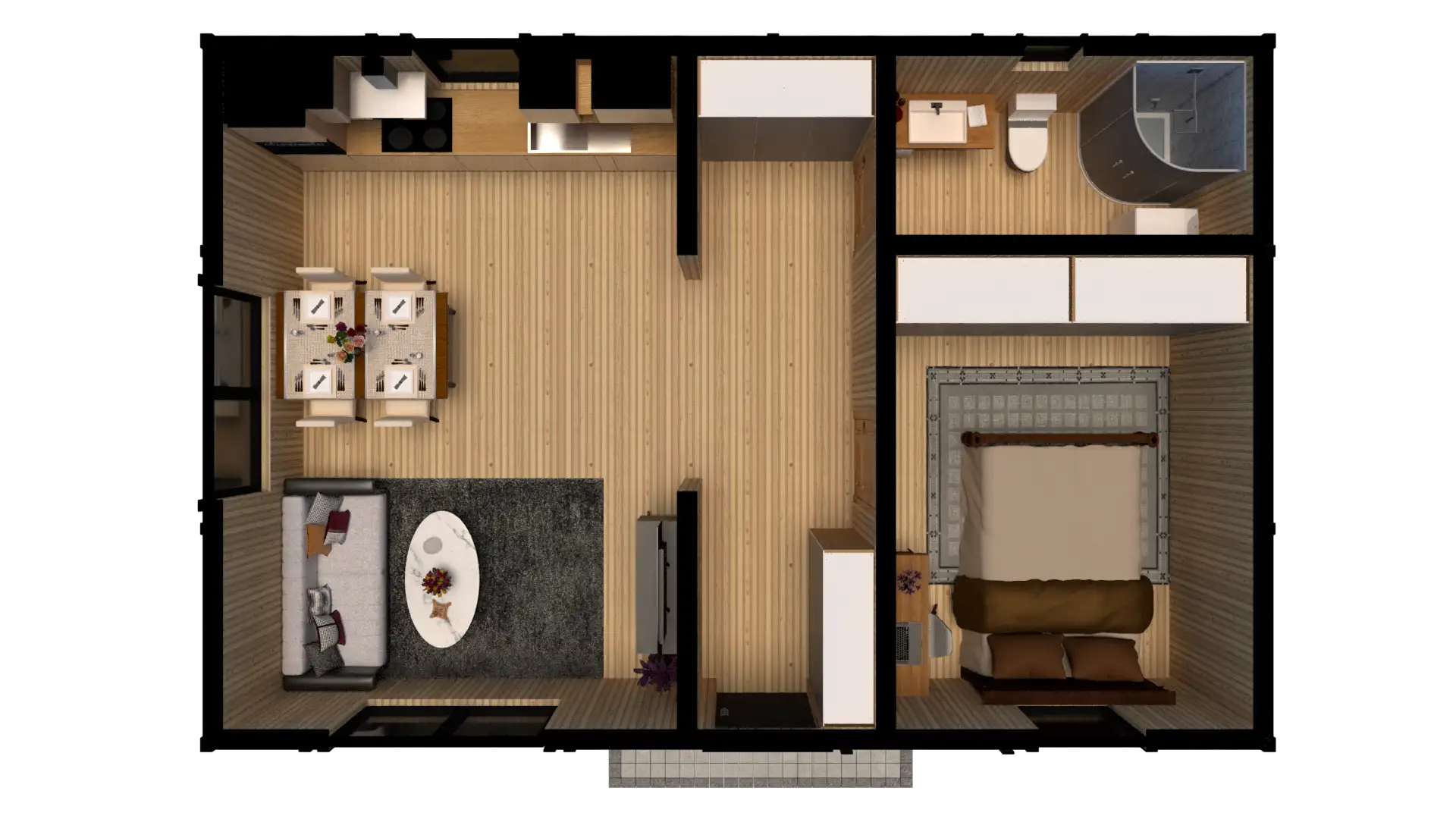 Drewniany domek rekreacyjny całoroczny CRK5 PLUS - jednorodzinny - 54 m²