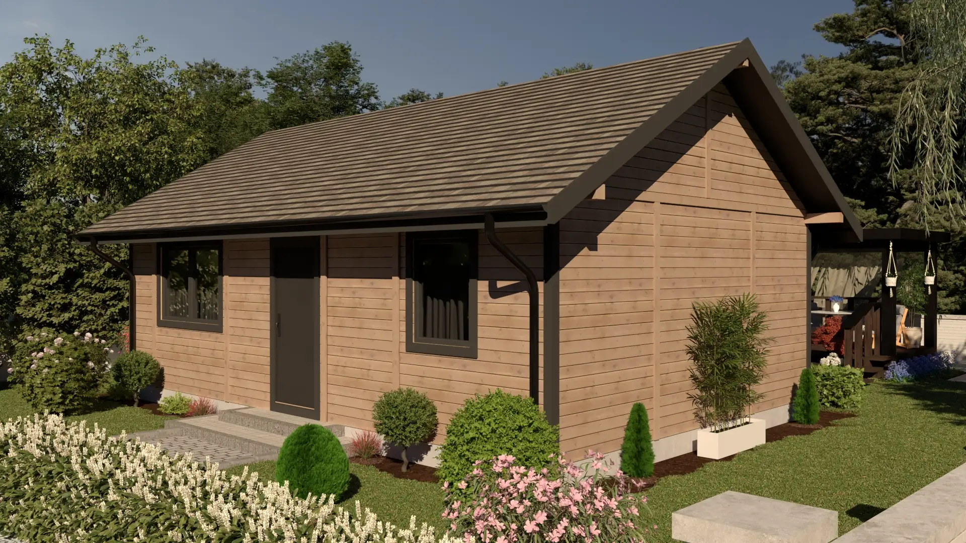 Drewniany domek rekreacyjny całoroczny CRK5 PLUS - jednorodzinny - 54 m²