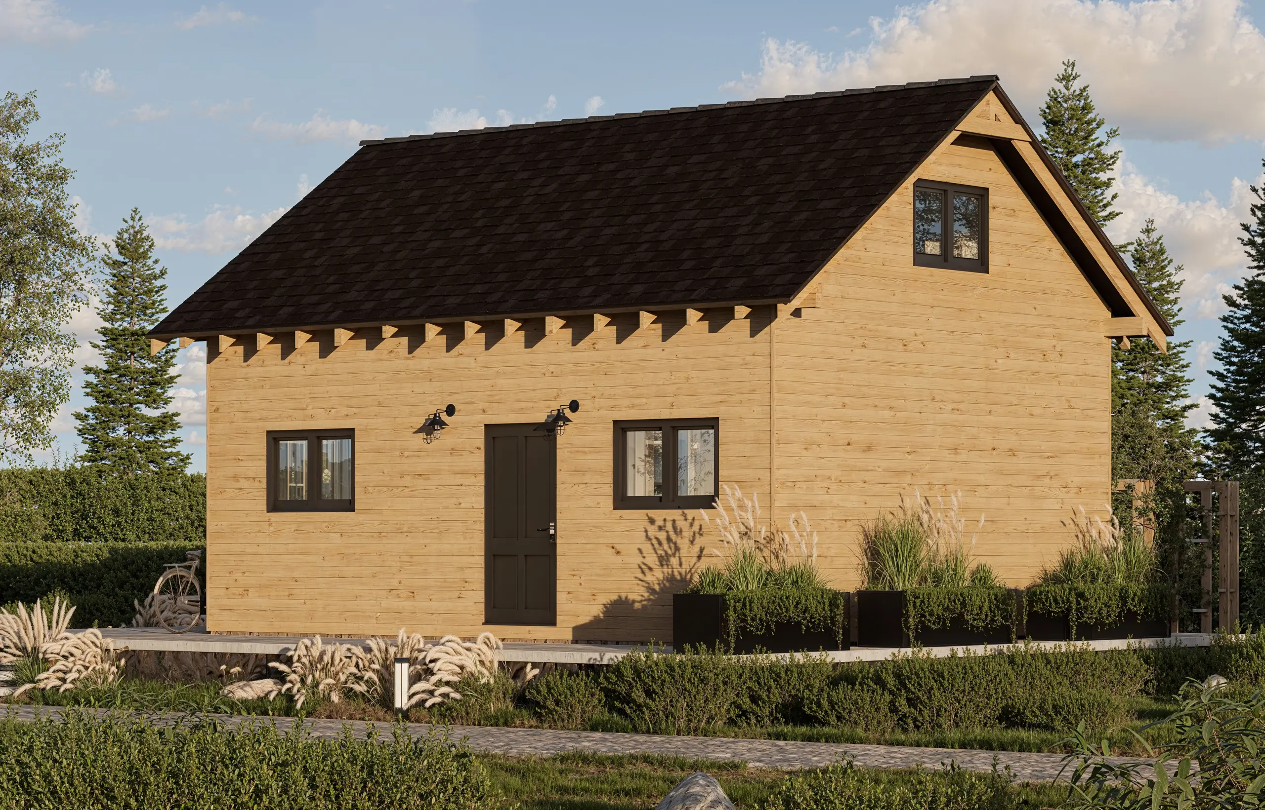 Drewniany domek rekreacyjny całoroczny CRK18 PLUS - jednorodzinny - 48 m²