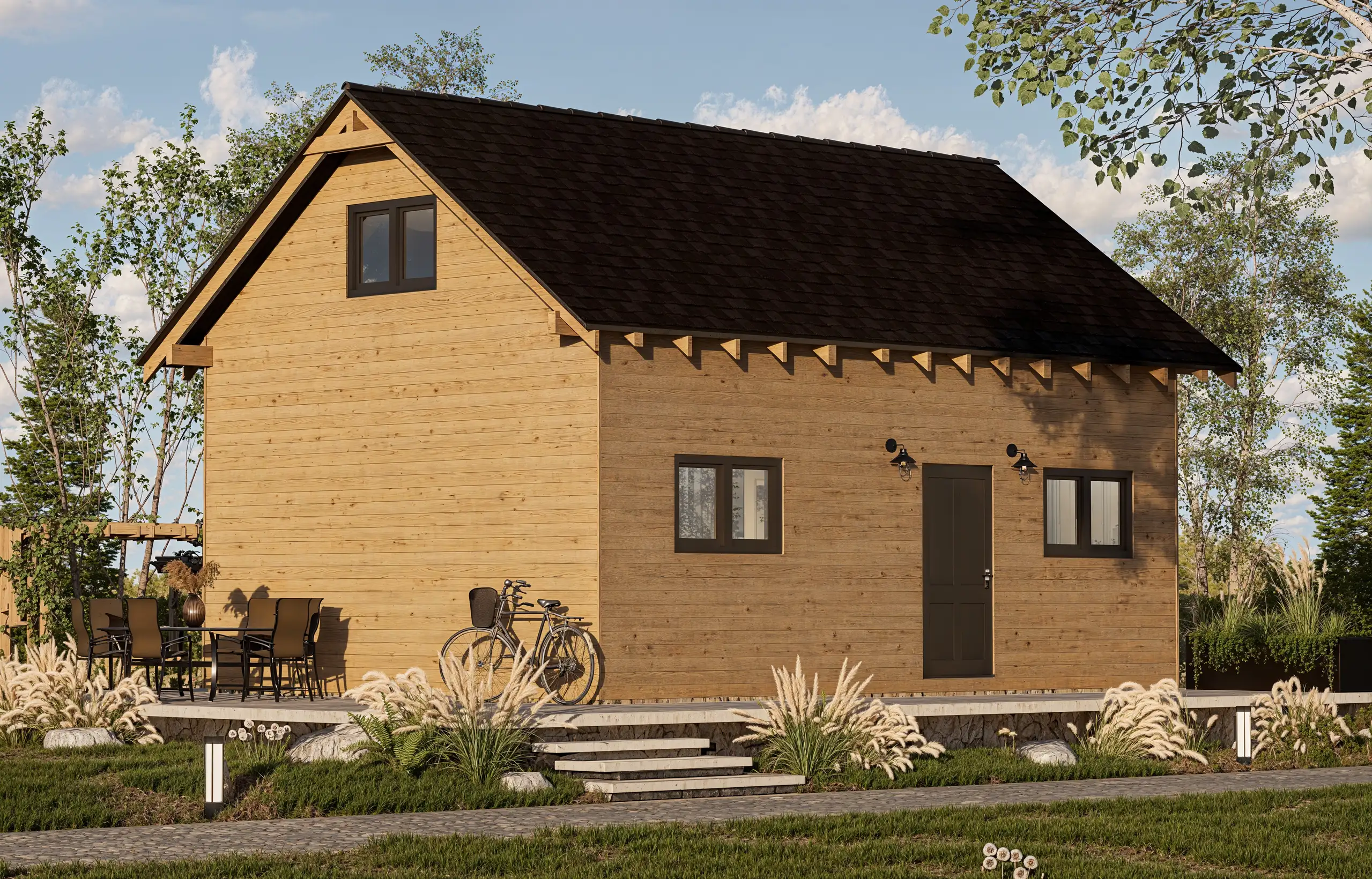 Drewniany domek rekreacyjny całoroczny CRK18 PLUS - jednorodzinny - 48 m²