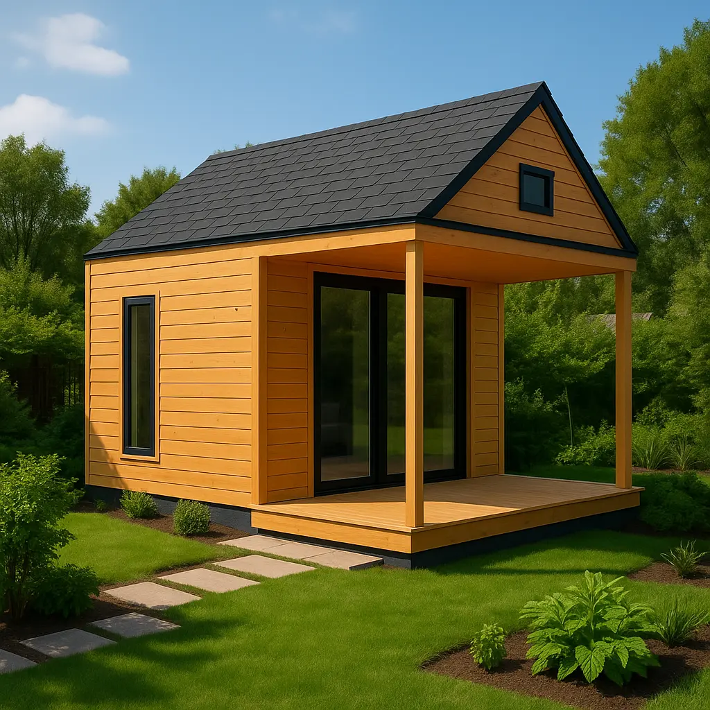 Domek ogrodowy z tarasem Antoś 4m x 4m + 2,5m x 4m