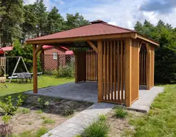 Drewniana altanka kwadratowa Nela 4x4 m – wygodne miejsce do odpoczynku