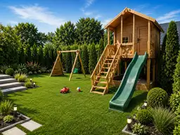 Domek dla dzieci Bolek - 2,8m x 2m z małym placem zabaw - zdjęcie 3
