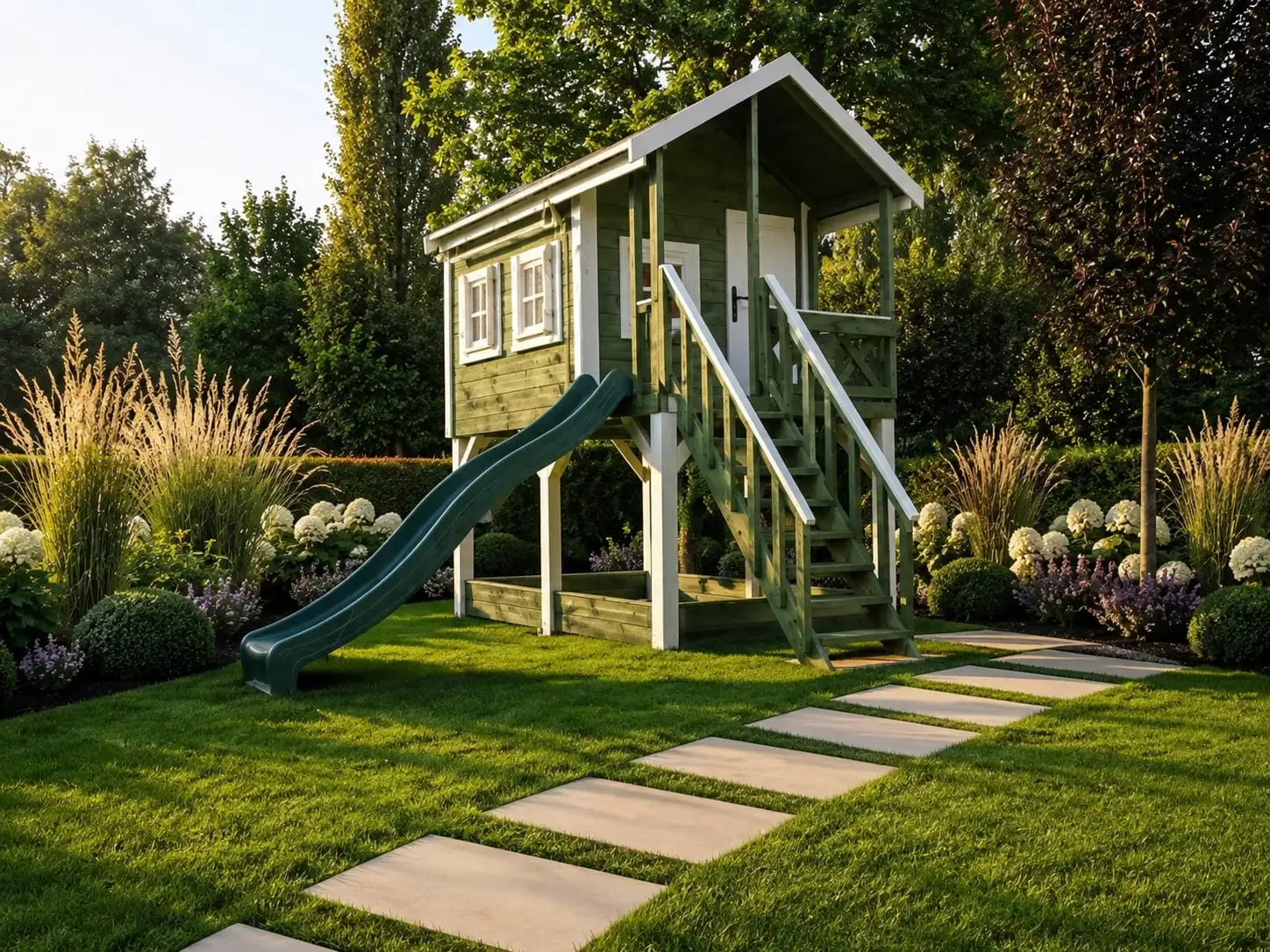 Domek dla dzieci Bolek - 2,8m x 2m z małym placem zabaw