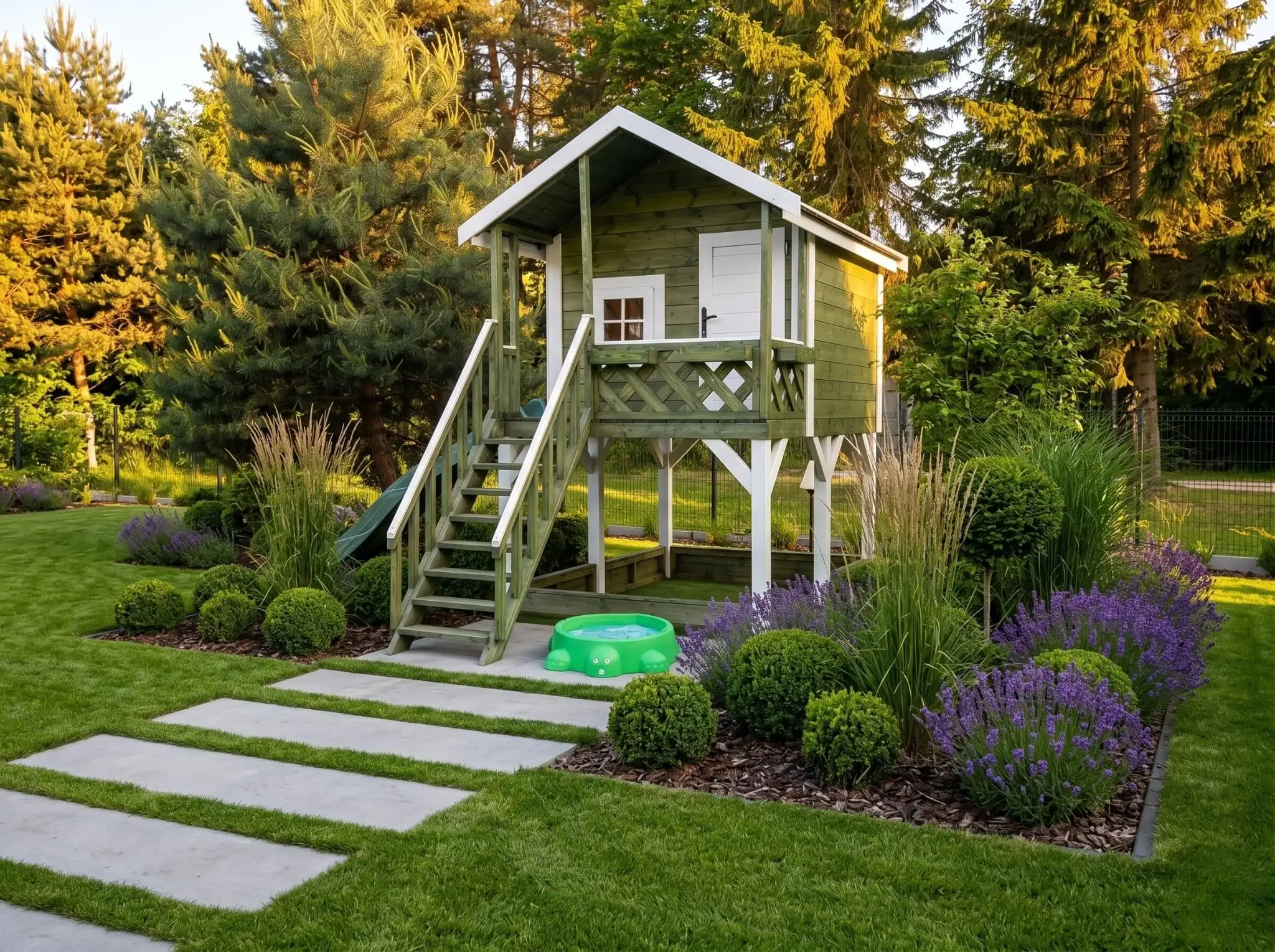 Domek dla dzieci Bolek - 2,8m x 2m z małym placem zabaw