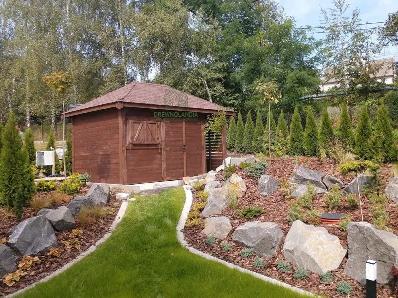 Domek narzędziowy z drewna Kacper - 4,5x3m z drewutnią