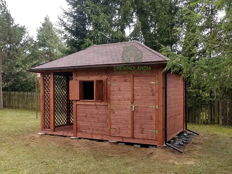 Domek narzędziowy z drewna Kacper - 4,5x3m z drewutnią 
