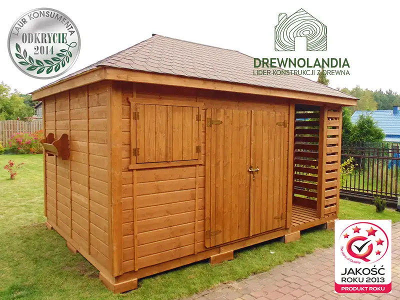 Domek narzędziowy z drewna Kacper - 4,5x3m z drewutnią 