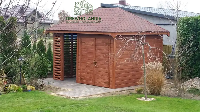 Domek narzędziowy z drewna Kacper - 4,5x3m z drewutnią 