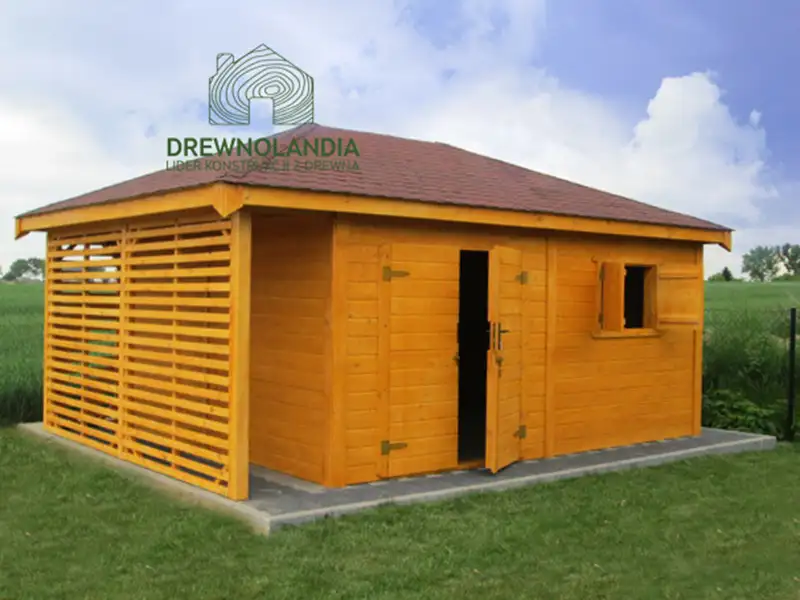 Domek narzędziowy z drewna Kacper - 4,5x3m z drewutnią 