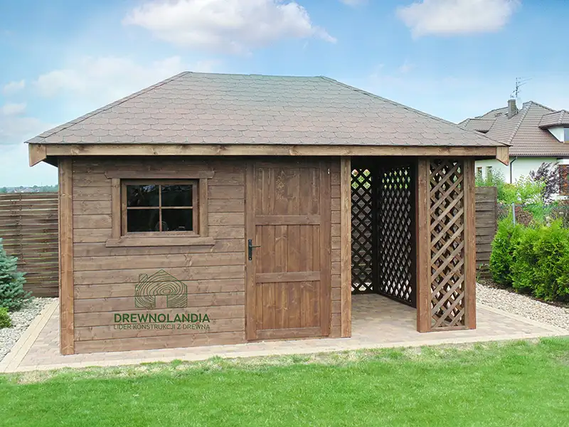 Domek narzędziowy z drewna Kacper - 4,5x3m z drewutnią 