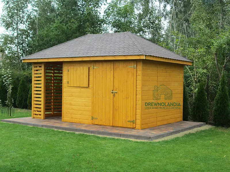 Domek narzędziowy z drewna Kacper - 4,5x3m z drewutnią 