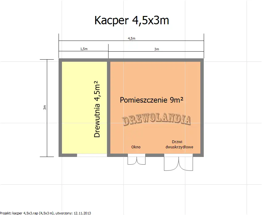 Domek narzędziowy z drewna Kacper - 4,5x3m z drewutnią 