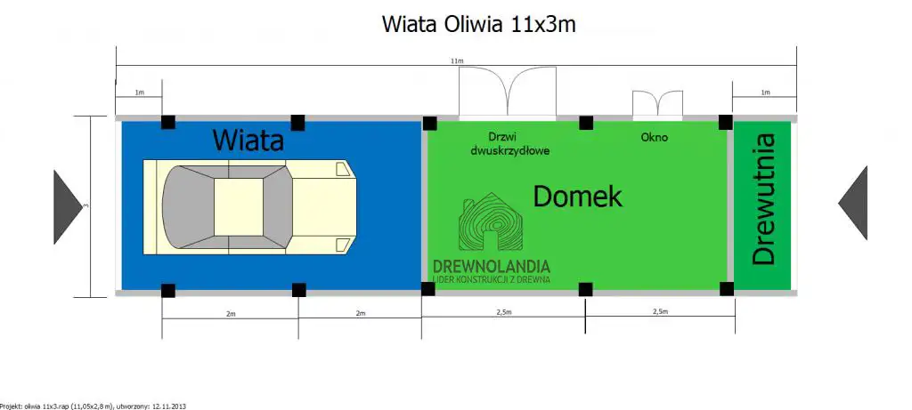 Wiata samochodowa Oliwia 11x3 – Kompaktowa ochrona z miejscem na przechowywanie