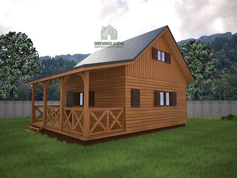 domek letniskowy z tarasem na tle gor