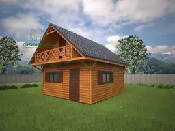 Domek drewniany z duzym tarasem