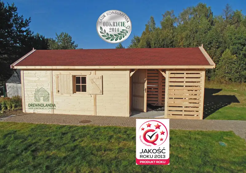 Drewniany domek na narzędzia z drewutnią Kuba 7x2m 