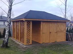 Domek z drewna gospodarczy na narzedzia