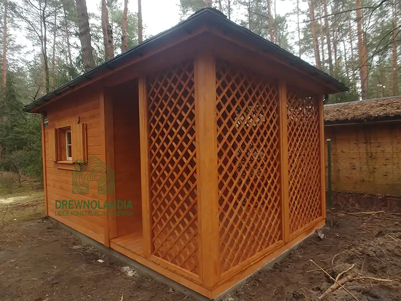 Domek narzędziowy z drewna Kacper - 4,5x3m z drewutnią 