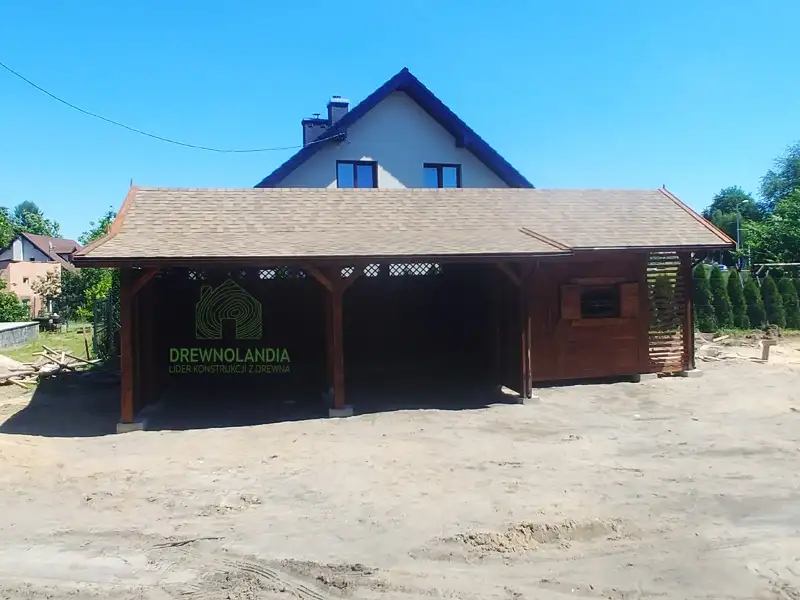 Wiata samochodowa Oliwia Bis - 9x3,5m + zadaszenie przednie - 6x1,5m – Wielofunkcyjna przestrzeń dla dwóch aut 