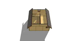 rzut z góry domku drewnianego na działkę