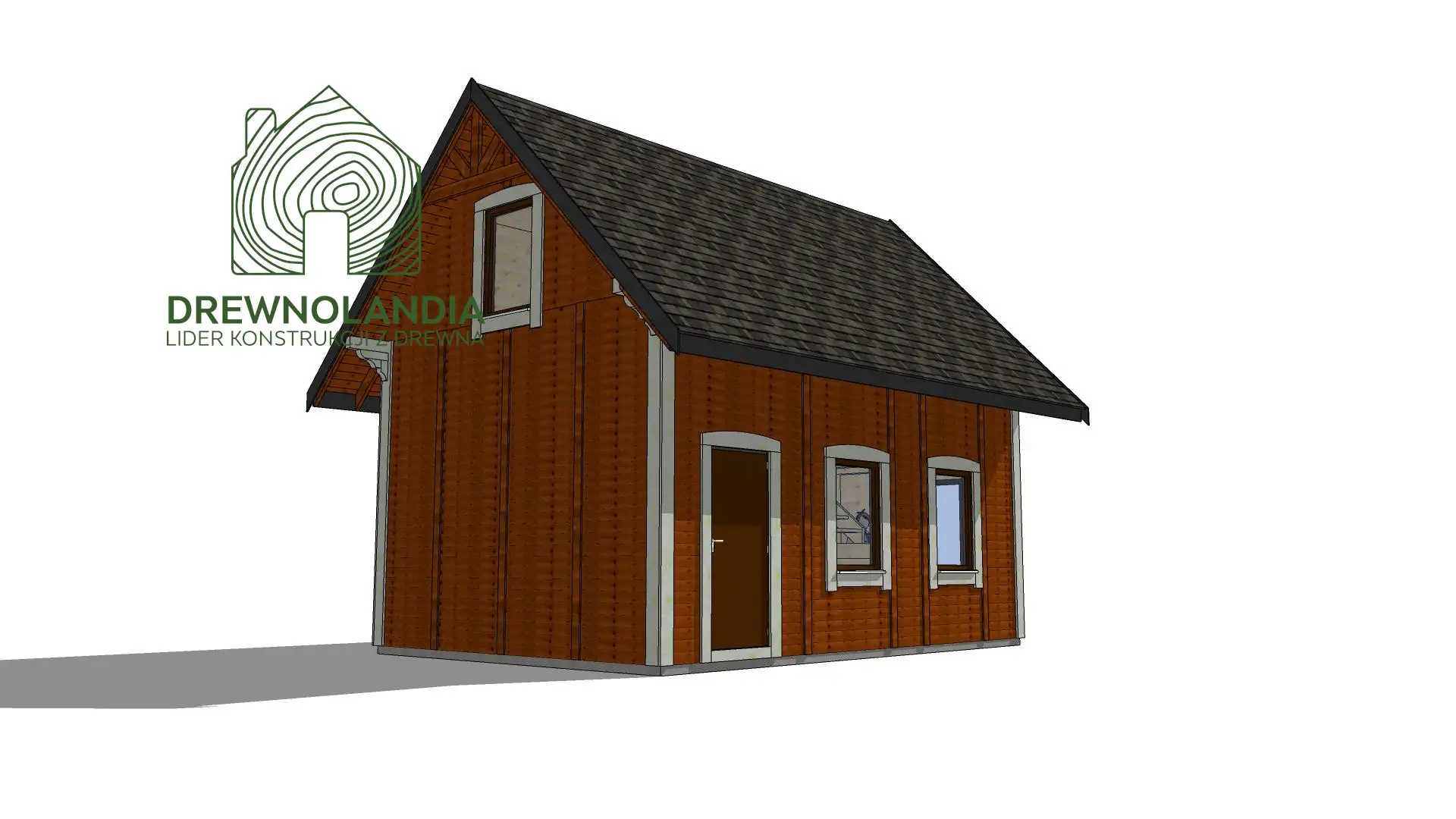 Przód drewnianego domku Albert I – minimalistyczny projekt