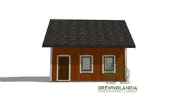 Widok domku drewnianego Albert I z przeszklonymi oknami