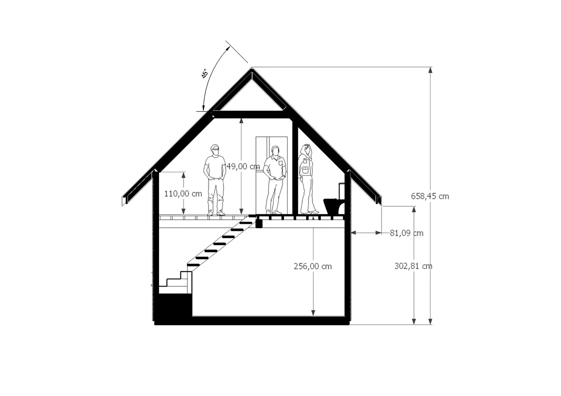 Przekrój poprzeczny domku drewnianego Albert I 7x5m – szczegóły konstrukcyjne