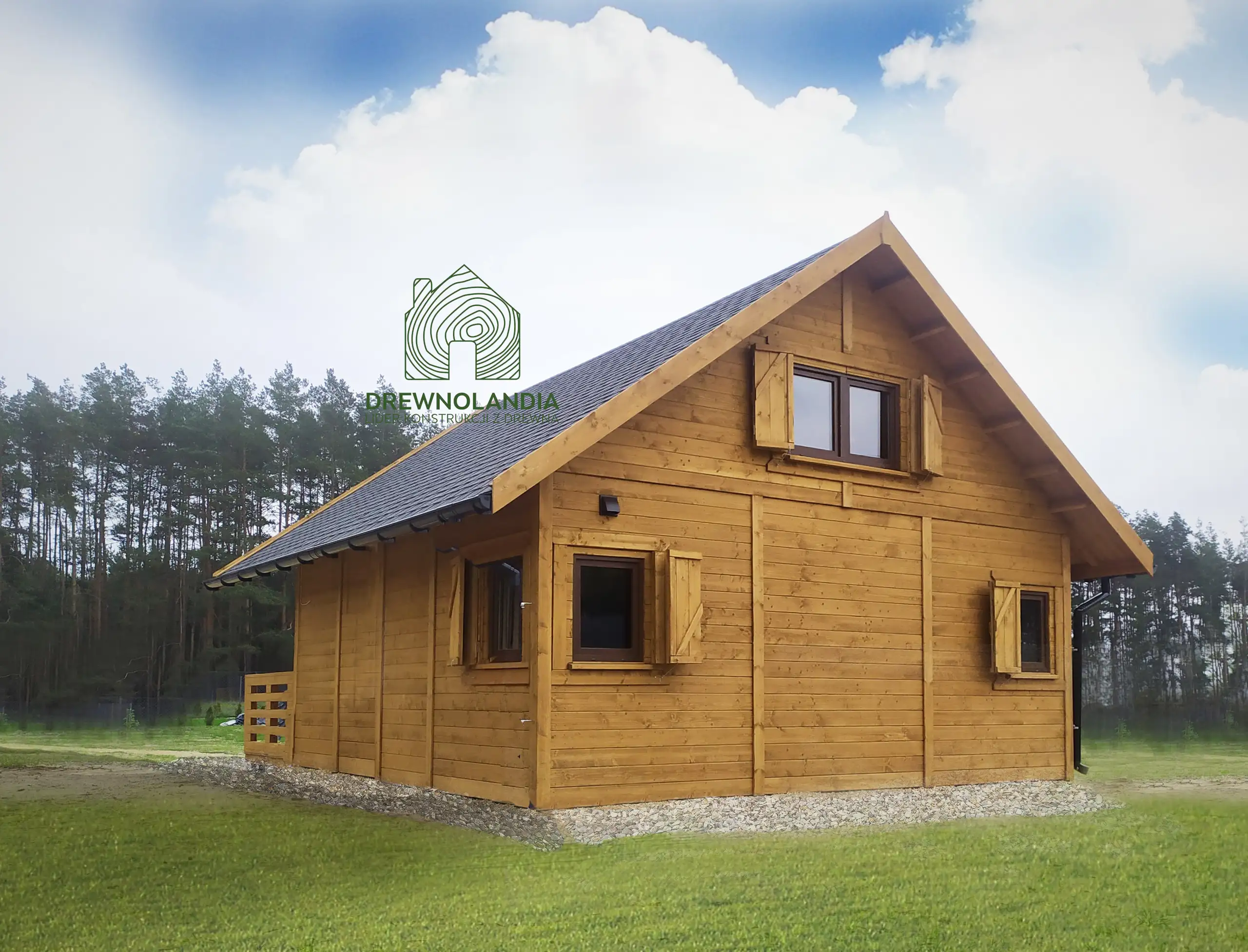 Nowoczesny drewniany domek z antresolą Adam IV 5,9m x 5,9m 