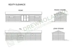 Rzuty elewacji domku rekreacyjnego CRK2, Drewnolandia, projekt całoroczny o powierzchni 48 m²