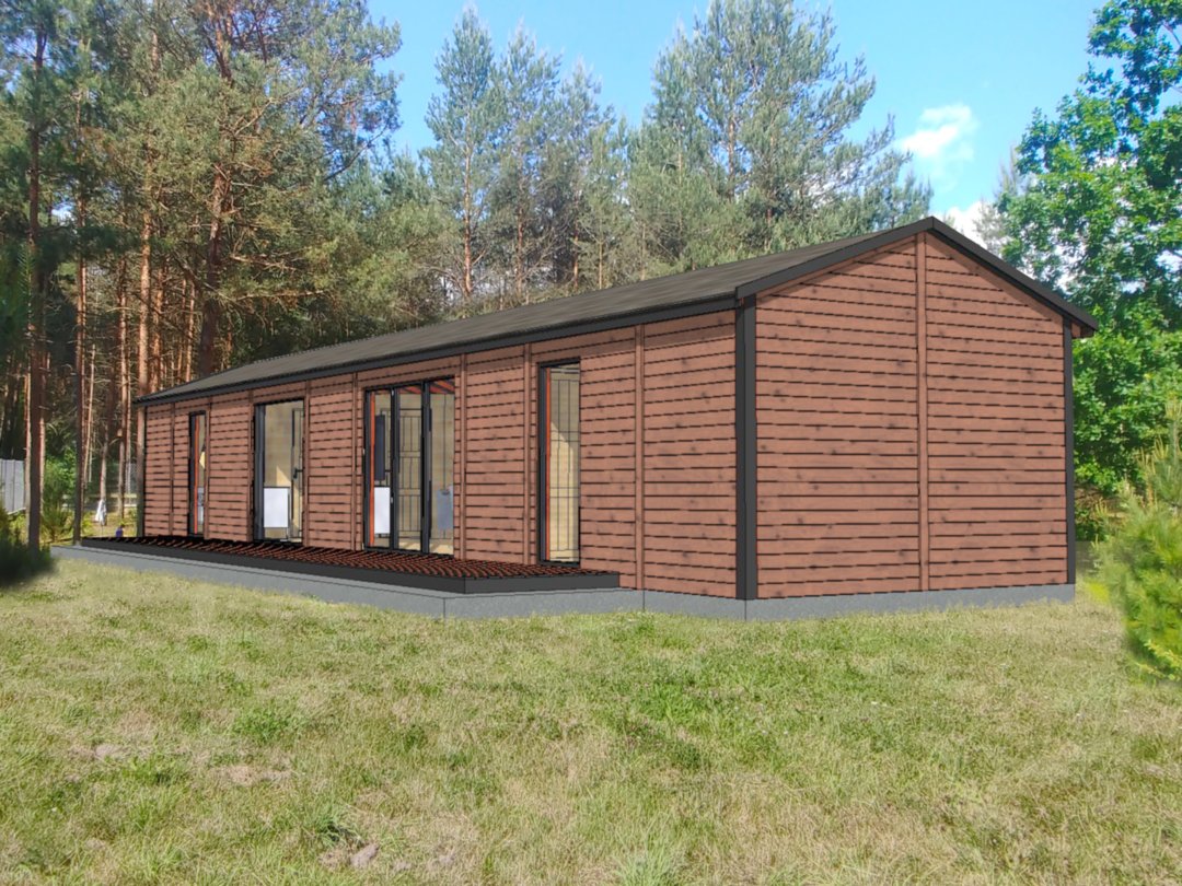 Wizualizacja domku CRK3 – całoroczny drewniany projekt o powierzchni 70 m²