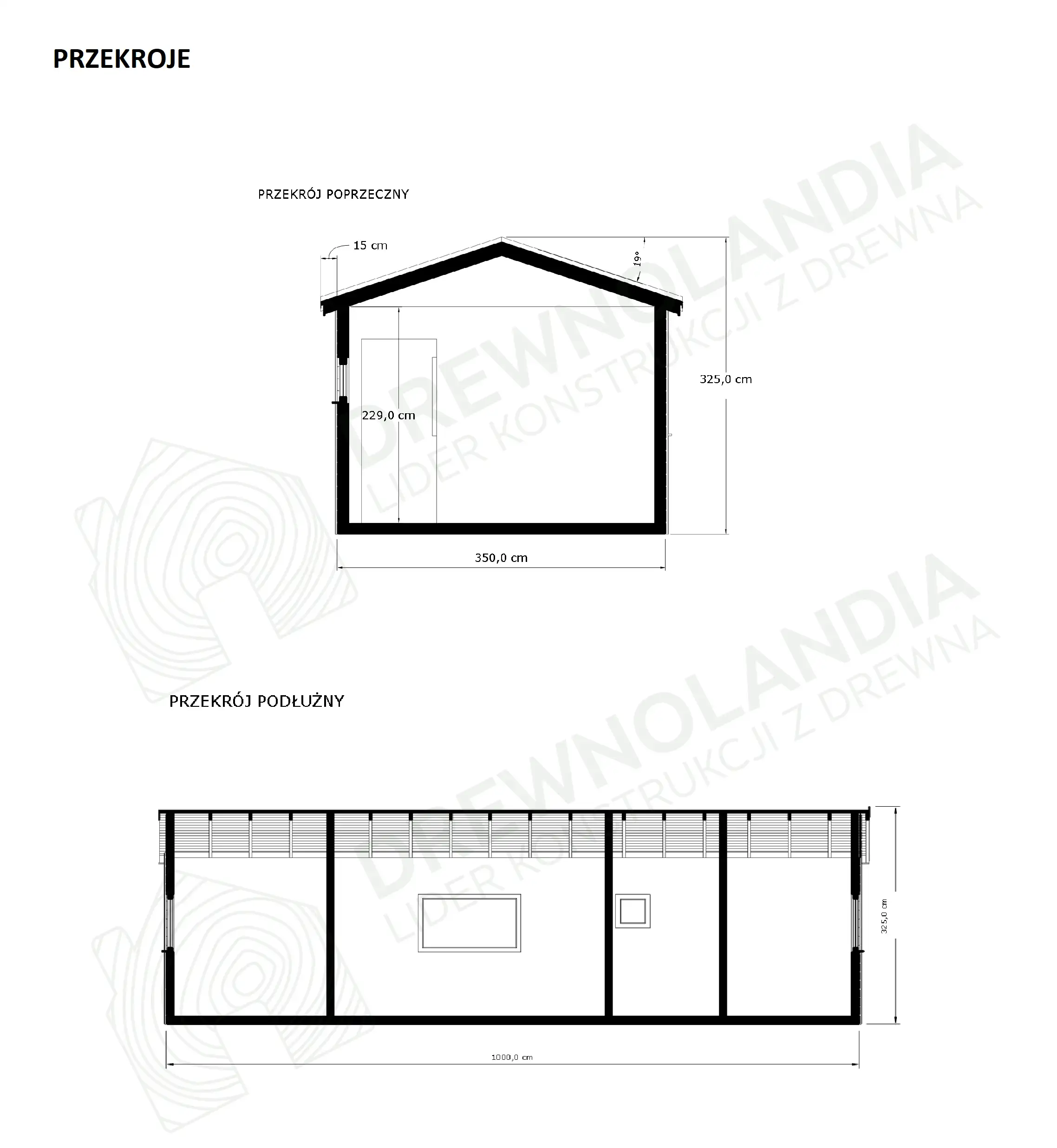 Domek parterowy Ariel z oknami PCV 10m x 3,5m