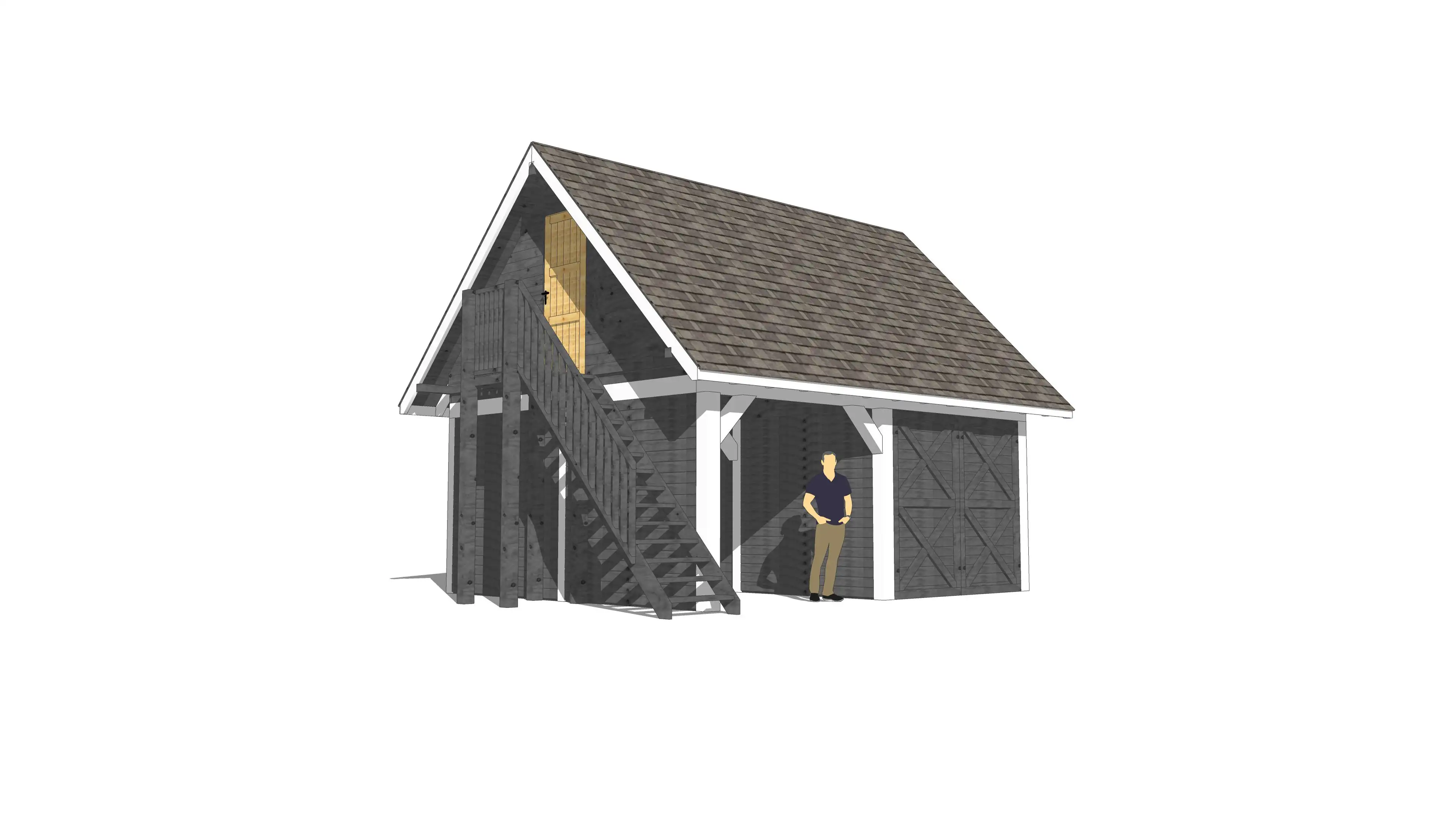 Frontowy widok wiaty samochodowej Marta o wymiarach 6x5m z poddaszem i zamkniętym pomieszczeniem