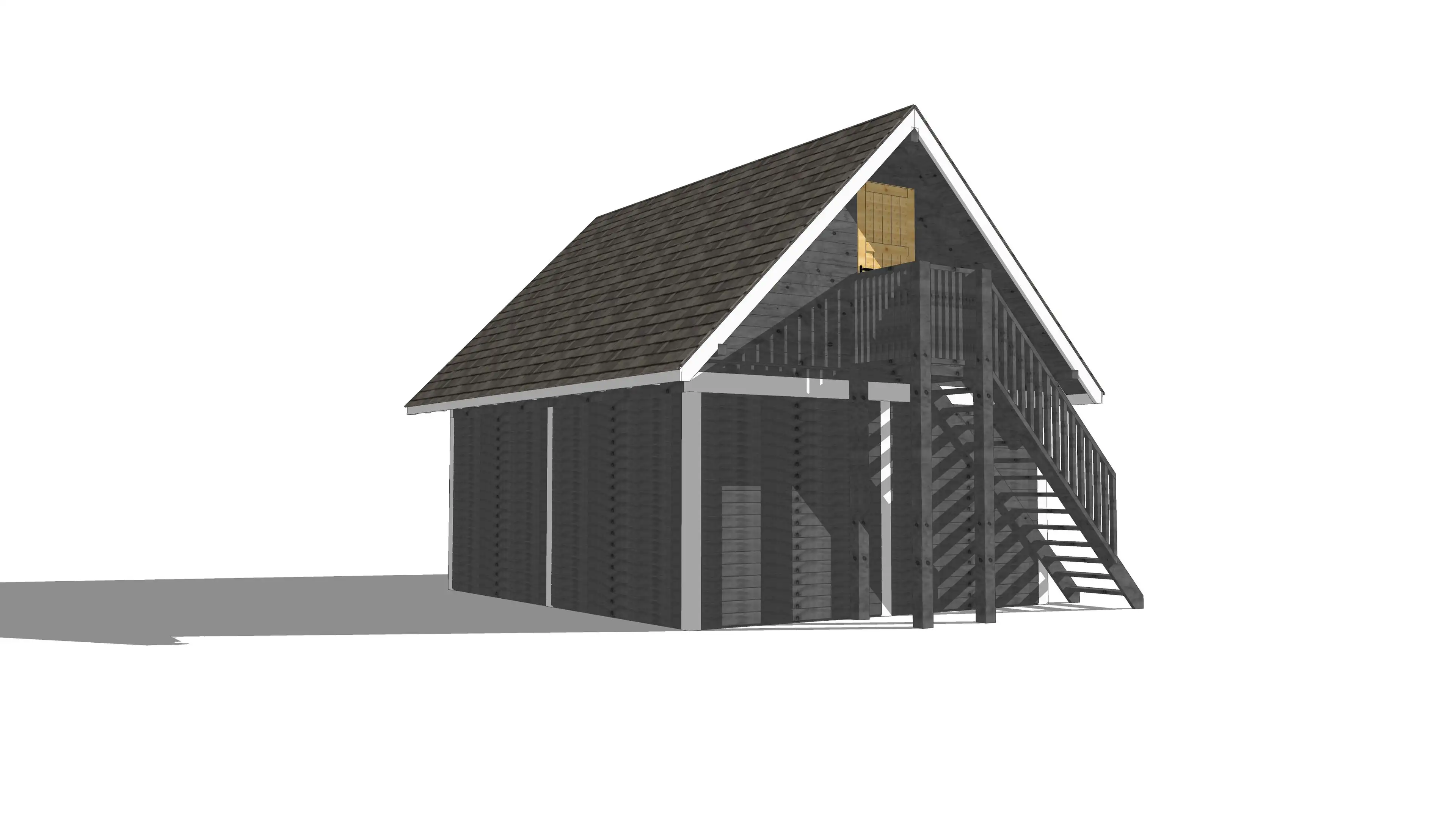 Wiata samochodowa Marta z poddaszem i zamkniętym pomieszczeniem – widok z boku