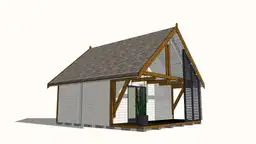 domek z belkami i dużym tarasem