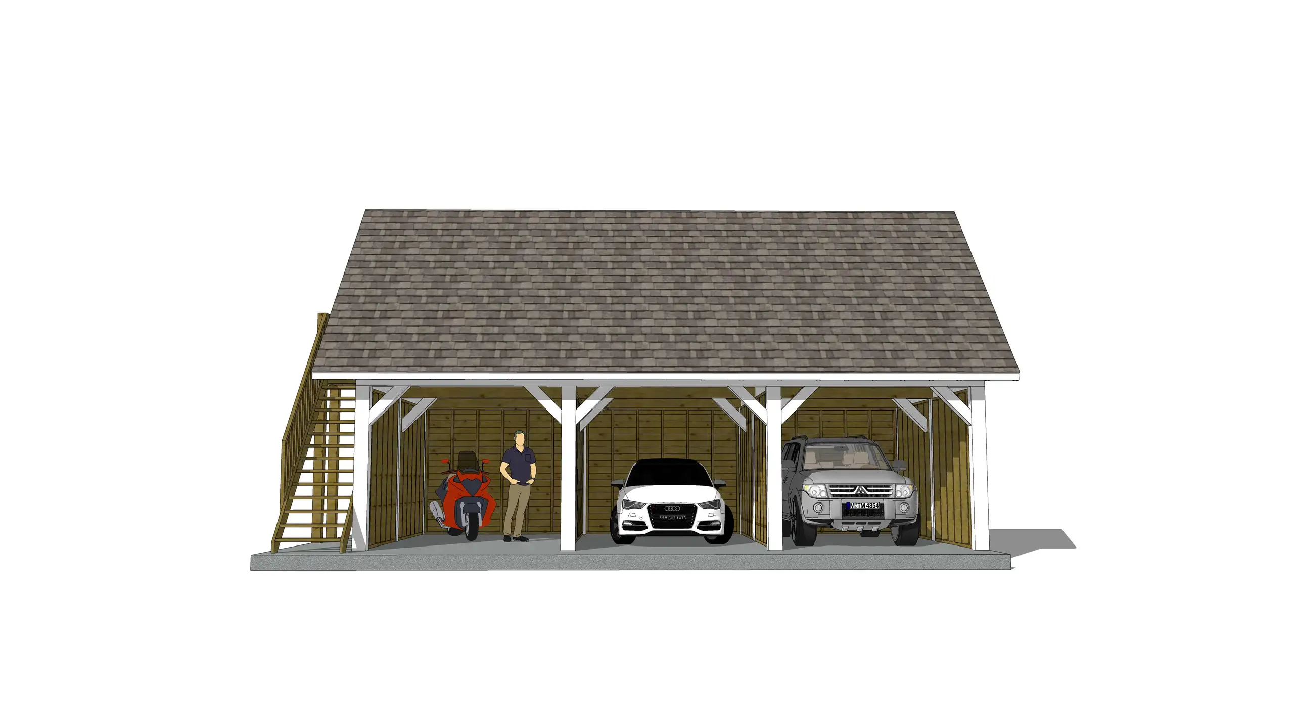 Wiata samochodowa Barbara 8,9m x 5m – Trwała konstrukcja na trzy pojazdy z przestrzenią magazynową 