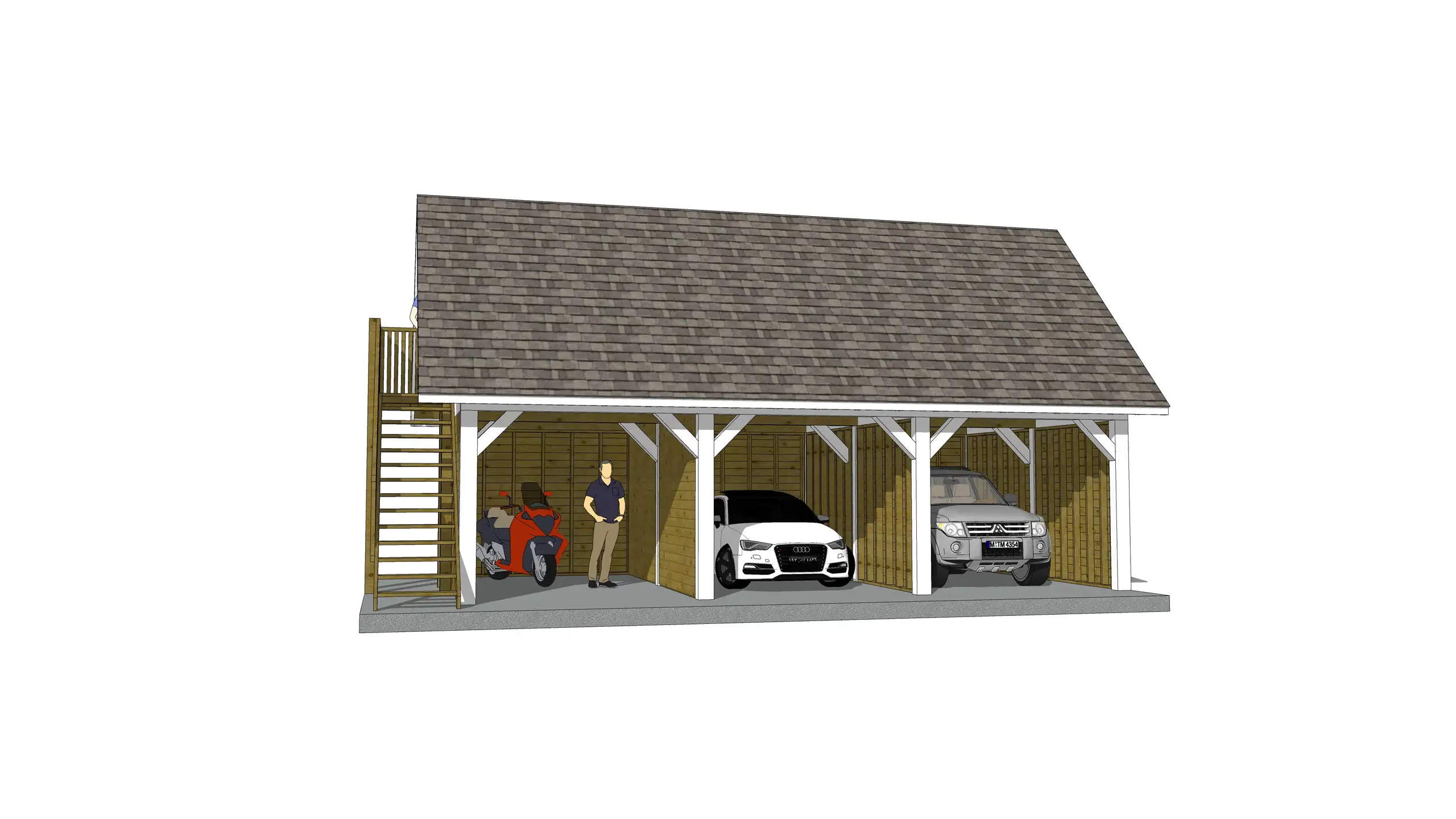 Wiata samochodowa Barbara 8,9m x 5m – Trwała konstrukcja na trzy pojazdy z przestrzenią magazynową 