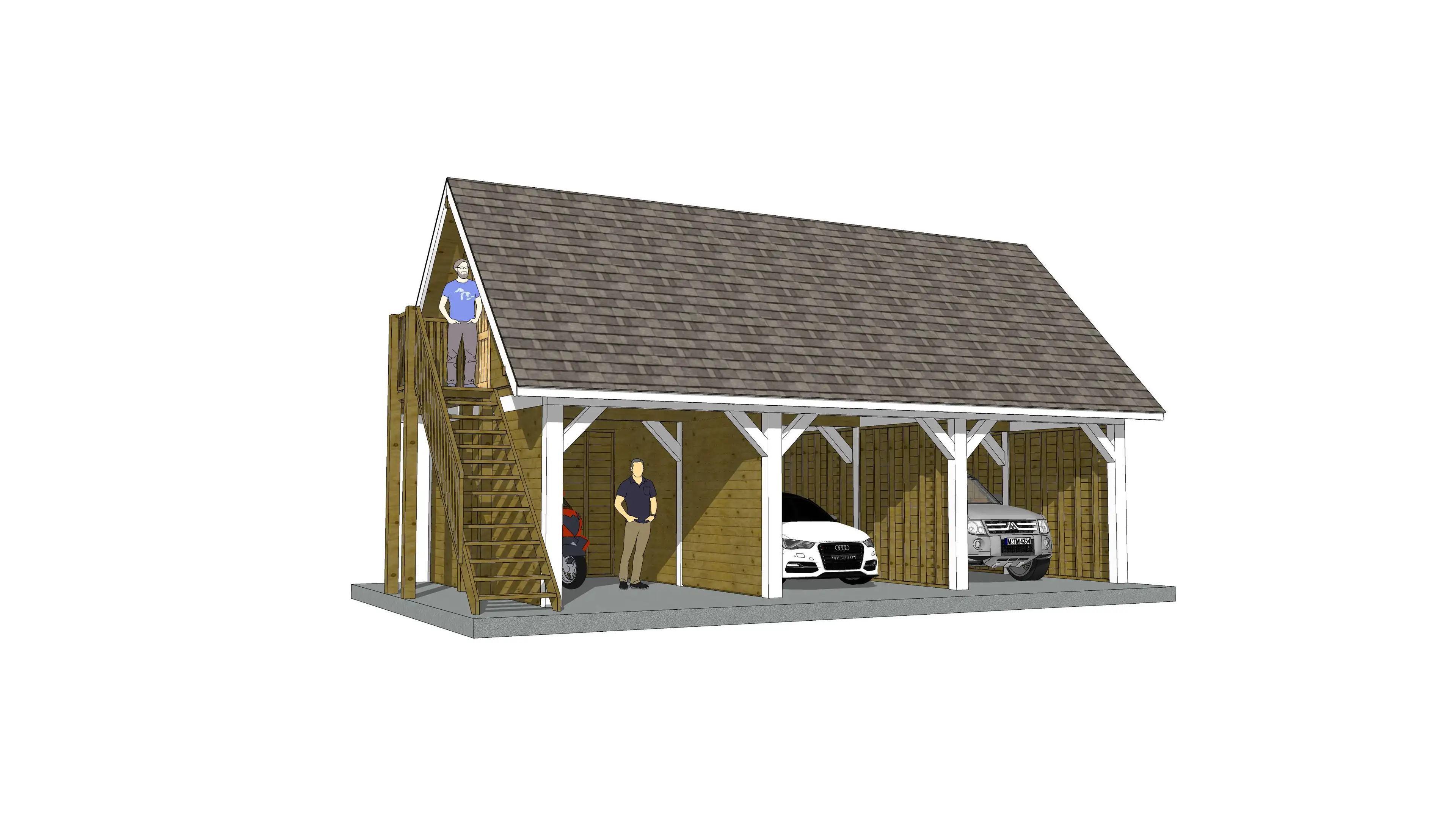 Garaż ze schodami w wiacie samochodowej Barbara – solidna konstrukcja