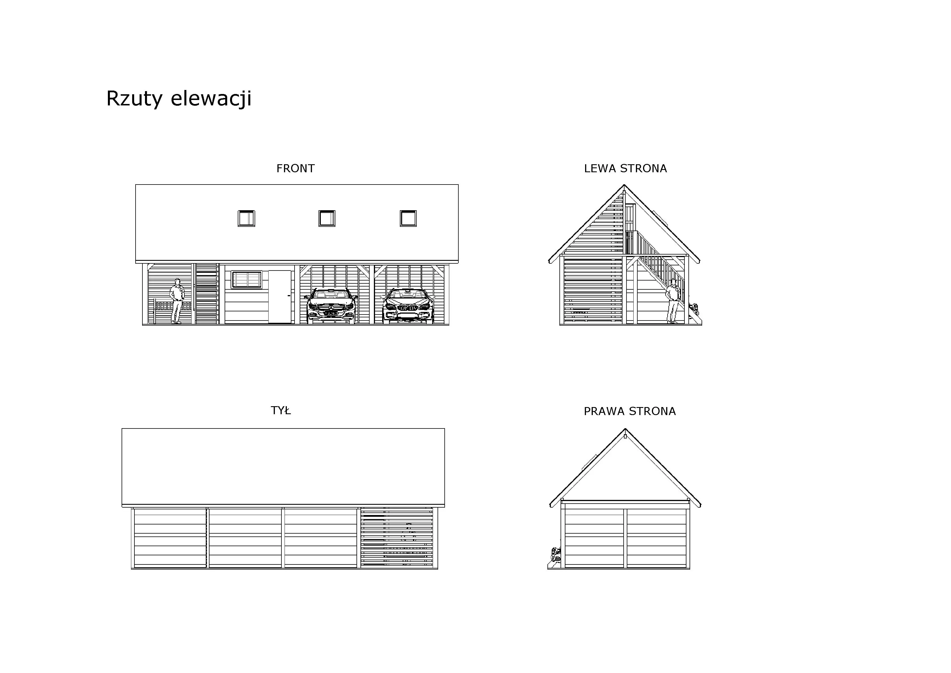 Elewacje wiaty samochodowej Barbara II – garaż na dwa auta i przestrzeń użytkowa
