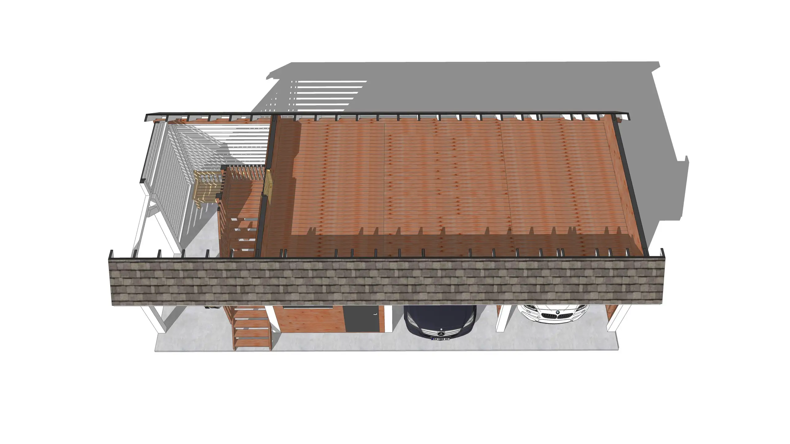 Wiata samochodowa Barbara II  11,9m x 5m – Garaż na dwa auta z przestrzenią użytkową 