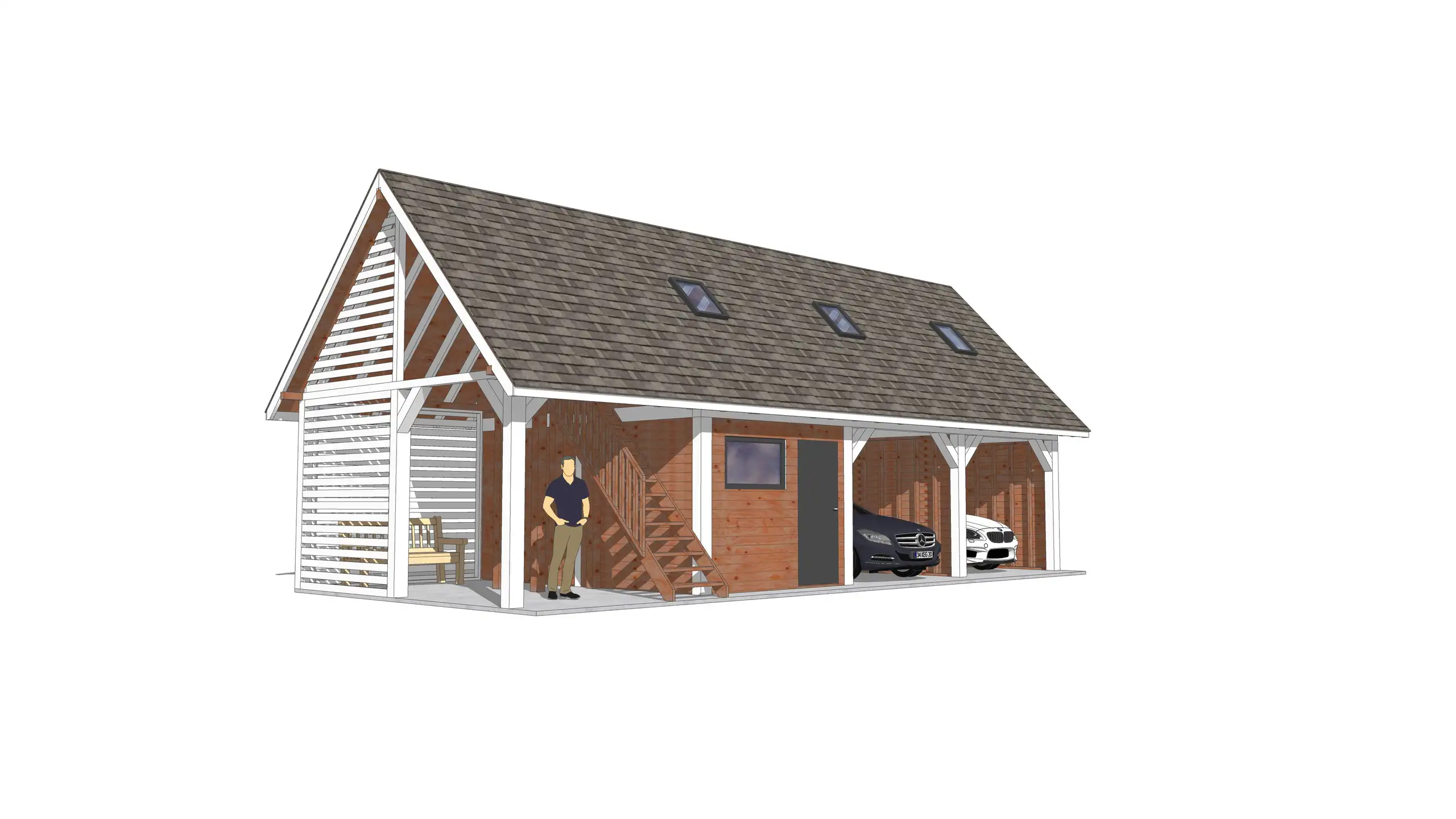 Wiata samochodowa Barbara II  11,9m x 5m – Garaż na dwa auta z przestrzenią użytkową 