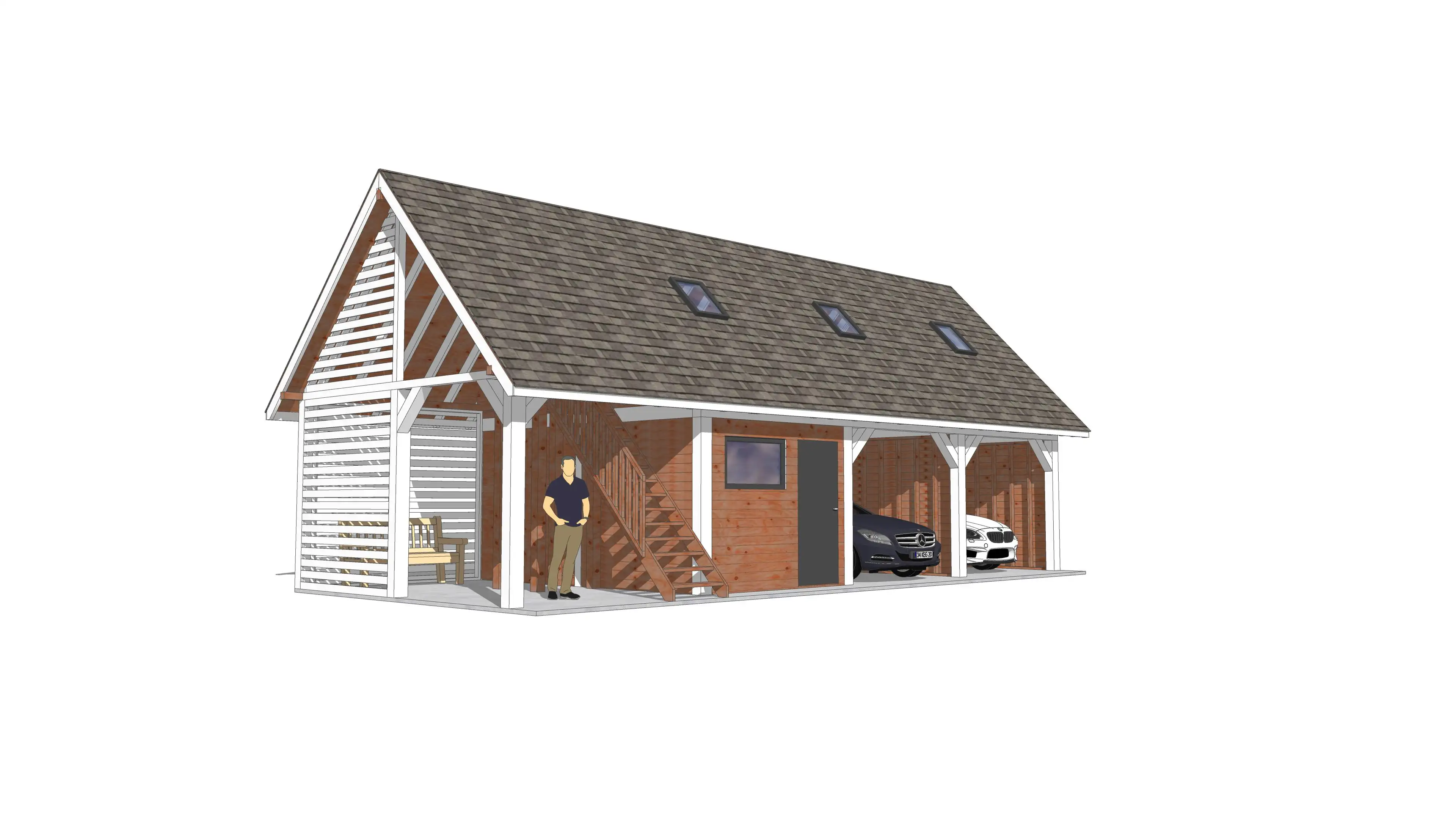 Wiata samochodowa Barbara II  11,9m x 5m – Garaż na dwa auta z przestrzenią użytkową 