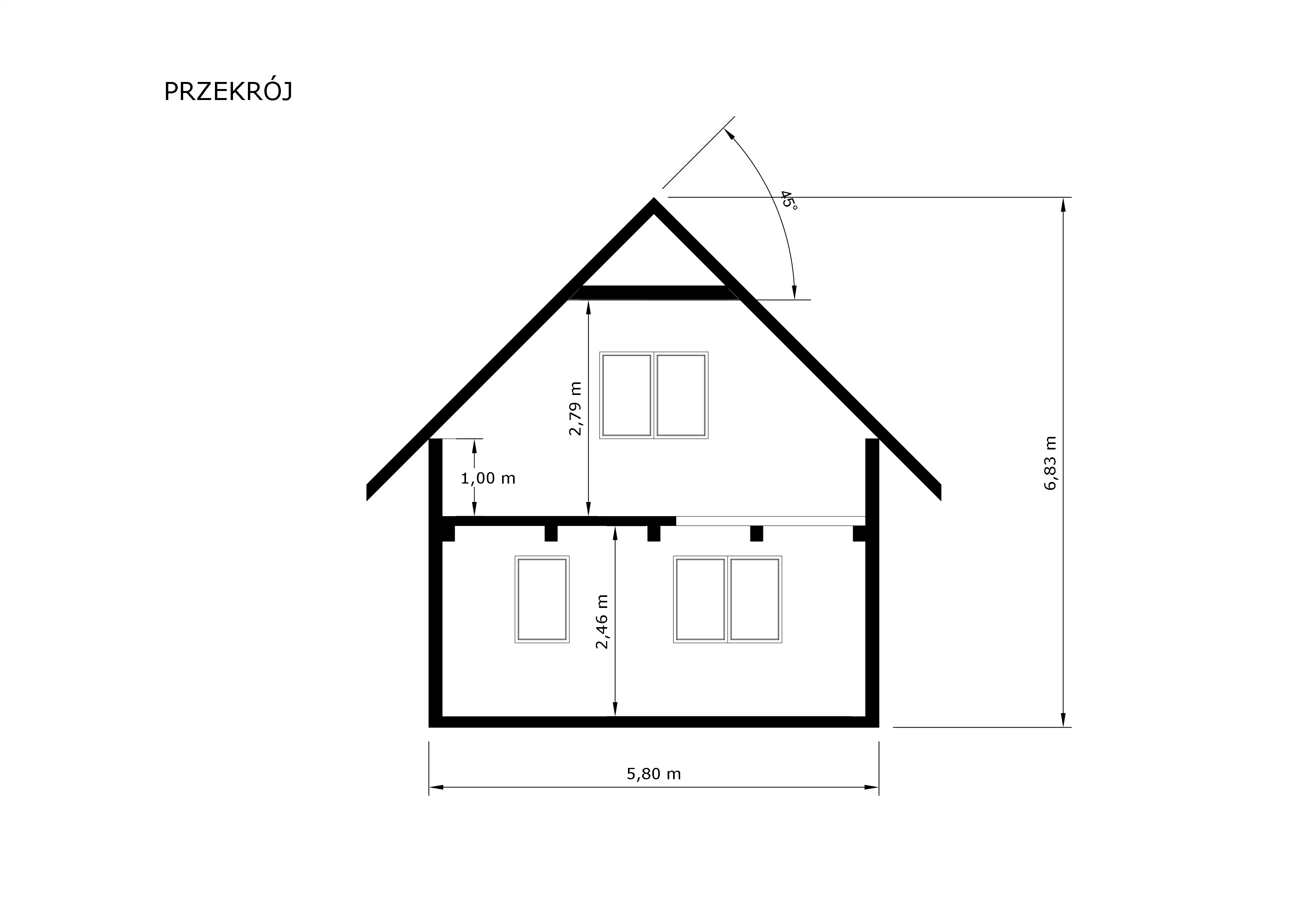 CRA13 - Przekrój techniczny domku rekreacyjnego, widok na konstrukcję