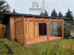 CRA5 PLUS – całoroczny domek drewniany 35m² z antresolą i tarasem